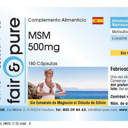 Fair &amp; Pure® - MSM 500 mg kapsulas - 180 kapsulas - metilsulfonilmetāns - vegāns - bez magnija stearāta