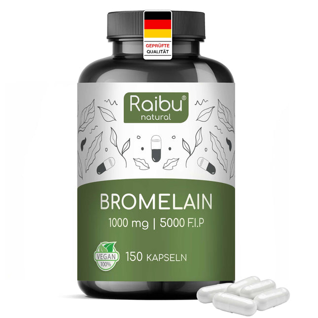 Bromelaīna augstas devas kapsulas | 1000 mg dienā | 150 kuņģa sulu izturīgas kapsulas | Dabīgs ananāsu ekstrakts | Ražots un laboratorijā pārbaudīts Vācijā