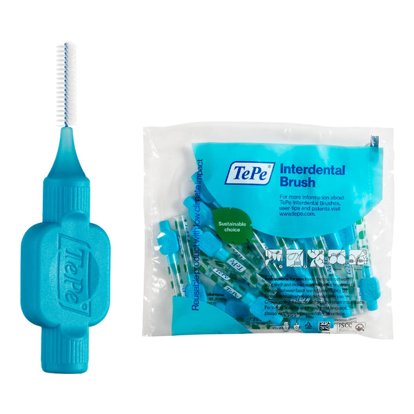 TePe starpzobu birstes, oriģinālās, zilas, 0,6 mm/ISO 3, 20 gab., aplikuma noņemšana, efektīva zobu starpu tīrīšana, vidēja lieluma spraugām