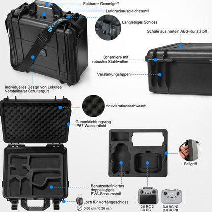 Lekufee ūdensnecaurlaidīgs cietais futrālis DJI Mini 4 Pro, DJI Mini 3 Pro, Mini 3 dronam, DJI RC 2, DJI RC N2/N1, DJI Goggles 3 (nevis Goggles N3)/2/Integra, DJI RC Motion 2 un piederumiem (tikai futrālis)
