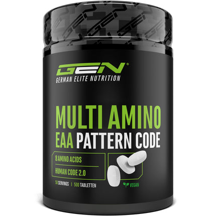 Multi Amino-EAA Pattern Code - 500 tabletes pa 1000 mg katra - Cilvēka koda formula - Visas 8 neaizvietojamās aminoskābes - No augu fermentācijas - Augsta deva - Vegāns