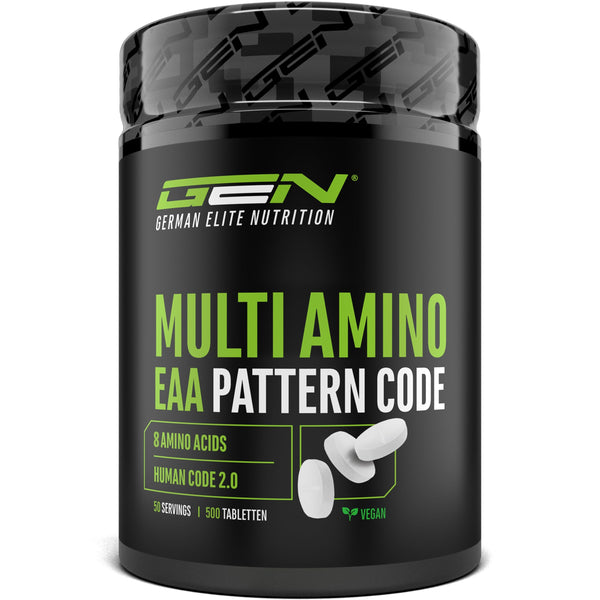 Multi Amino-EAA Pattern Code - 500 tabletes pa 1000 mg katra - Cilvēka koda formula - Visas 8 neaizvietojamās aminoskābes - No augu fermentācijas - Augsta deva - Vegāns
