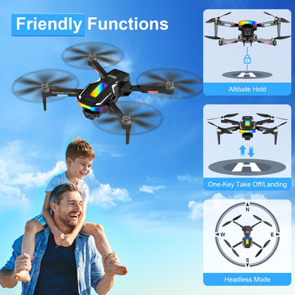Drons ar 4K kameru, GuKKK mini drons ar 2 HD kamerām, salokāms FPV drona tiešraides pārraide, elektriski regulējama kamera ar 2 baterijām, RC droni WiFi FPV pārraides kvadrokopteris iesācējiem