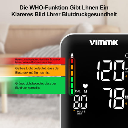 Vimmk asinsspiediena mērītājs augšdelmam, digitālais asinsspiediena mērītājs ar LED displeju, aritmijas noteikšana un pulsa mērīšana, 2x120 atmiņa, aproce 22-40cm