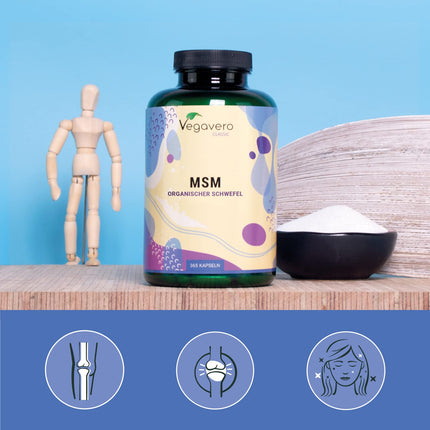 MSM kapsulas Vegavero® | 365 gabali | 2000 mg tīra metilsulfonilmetāna | Augsta deva | Vegāns un bez piedevām