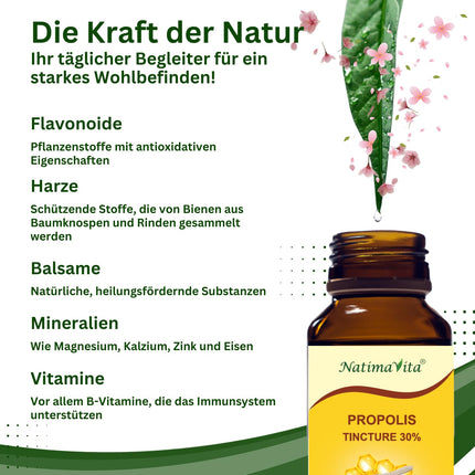 Propolisa pilieni 30% – 2 x 50 ml – Tīra augstas devas tinktūra – 100% dabīgs ekstrakts – Praktiska pipete – Vienkārša dozēšana – NatimaVita