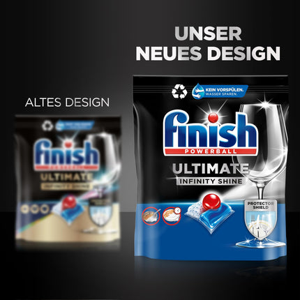 Finish Ultimate Infinity Shine trauku mazgājamās mašīnas tabletes – trauku mazgājamās mašīnas tabletes maksimālai tīrīšanai, tauku noņemšanas jaudai un spīdumam ar aizsargvairogu – Gigapack ar 2 x 80 tabletēm