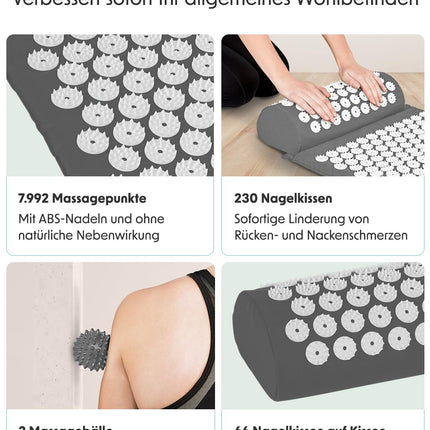 LifeGoods Akupressurmatte Mit Kissen - Akkupressmatte - Akkupressurmatte+ - Akupressur Matte - Akupunktur Matte - Massagematte - Rücken - Stachelmatte - Fakirmatte - Nagelmatte - Acupressure Mat