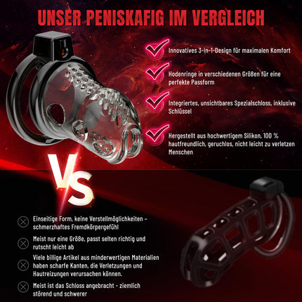 Chastity Cage Männer Peniskafig Keuschheitskafig Herren aus Harz & Premium Silikon mit 6 Penisringen - Ultraleicht & Unsichtbar für SM Fetisch, Sex Spielzeug Fesselspiele und Abstinenz | Cock Cage (M)