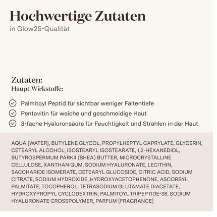 Glow25® kolagēna pastiprinātāja krēms [50 ml] | Sejas krēms | ar hialuronskābi un C vitamīnu | pārbaudīta kvalitāte