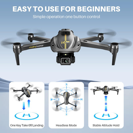 Drons ar kameru pieaugušajiem, 1080P HD FPV kamera, drons iesācējiem ar augstuma noturēšanu, vienas pogas nosēšanos, 4 virzienu šķēršļu apiešanu, ātruma regulēšanu, bezgalvas režīmu, 3D pagriezienus