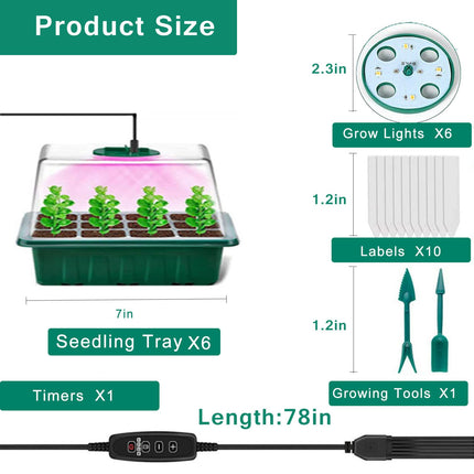 XVZ audzēšanas komplekts, augu audzēšana, siltumnīca, 6 audzēšanas paplāšu ar vākiem komplekts, iekštelpu siltumnīca ar apgaismojumu, mini siltumnīca, piemērota augšana un mitrums.