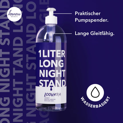 Loovara Sensitive lubrikants 1000 ml, alveja - Long Night Strength - XXL pudele, saderīga ar prezervatīviem, jutīgai ādai, pH optimizēts, dermatoloģiski pārbaudīts, dabīgas sastāvdaļas, uz ūdens bāzes