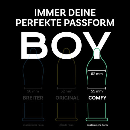BILLY BOY prezervatīvi Sensational Intense 10 iepakojumā | 55–62 mm augšējā diapazonā | Prezervatīvi ar lielāku ietilpību (1x10 gab.)