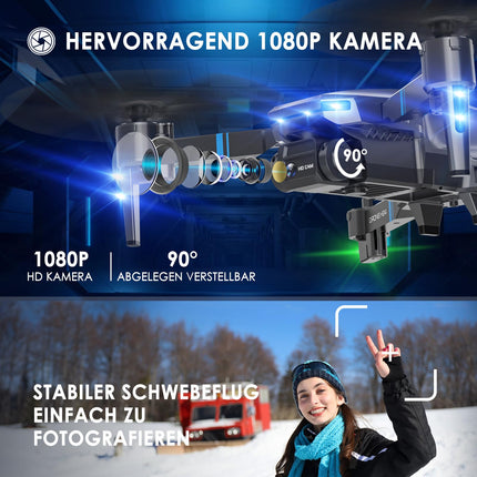 H24 drons ar kameru HD 1080P, RC drons pieaugušajiem un bērniem, salokāms kvadrokopters ar WiFi pārraidi, 26–30 minūšu ilgs lidojuma laiks, mini drona rotaļlietu dāvanas zēniem un meitenēm iesācējiem