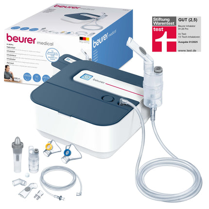 Beurer IH 28 Pro inhalators, smidzinātāja komplekts ar augstas kvalitātes silikona maskām un deguna dušu, augsta smidzināšanas veiktspēja, inhalācijas ierīce elpošanas terapijai, bērniem un pieaugušajiem