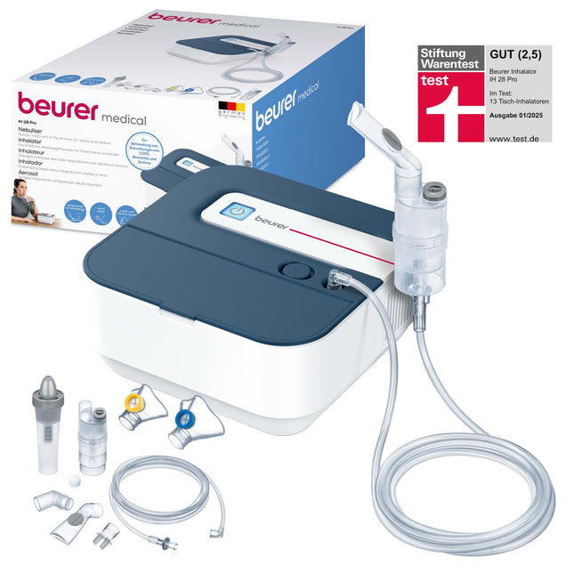 Beurer IH 28 Pro inhalators, smidzinātāja komplekts ar augstas kvalitātes silikona maskām un deguna dušu, augsta smidzināšanas veiktspēja, inhalācijas ierīce elpošanas terapijai, bērniem un pieaugušajiem