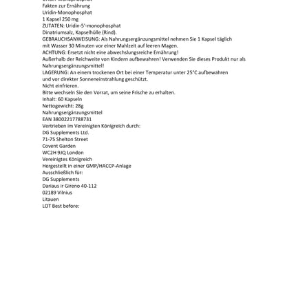 Uridīna monofosfāts 250 mg 60 kapsulas, laboratoriski pārbaudītas, nootropiskas