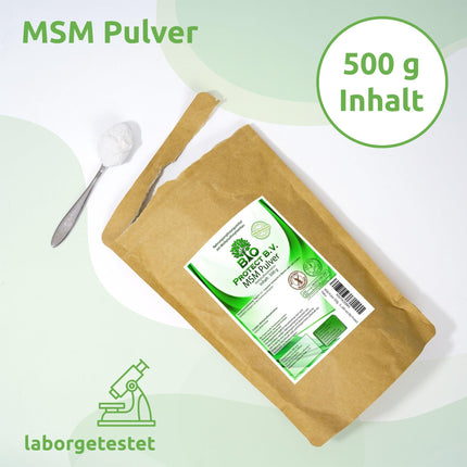 MSM pulveris 500g - 99,9% tīrs - Bez piedevām - Vegāns - 1/2 kg Premium MSM - Metilsulfonilmetāns - Organiskais sērs no Bio Protect