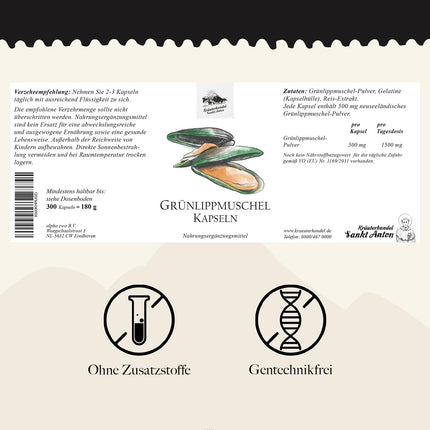 Zaļlūpu mīdiju kapsulas, 300 kapsulas 3-5 mēnešiem, uztura bagātinātājs ar zaļlūpu mīdiju koncentrātu, 500 mg vienā kapsulā, augstākā kvalitāte