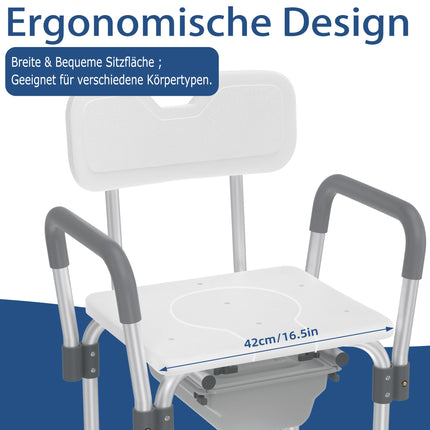 YRHome Augstumā regulējams alumīnija tualetes krēsls, dušas krēsls ar noņemamiem roku balstiem un atzveltni, neslīdošs dušas krēsls, līdz 150 kg, senioriem, grūtniecēm un cilvēkiem ar ierobežotu mobilitāti