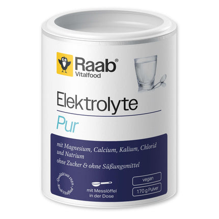 Raab Vitalfood® Pure Electrolytes (170 g) - vegānisks, ar mērkaroti, elektrolītu pulveris bez cukura un saldinātājiem, ideāli piemērots sportistiem ar dehidratāciju