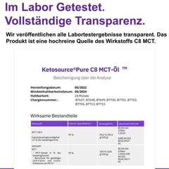 Tīra MCT eļļa C8 | stikla pudele | Ražo 4 reizes vairāk ketonu salīdzinājumā ar citām MCT eļļām | Augstākā tīrība > 99% | 100% kokosrieksts | Atbalsta keto diētu, keto kafiju un gavēni | 500 ml | Ketosource®