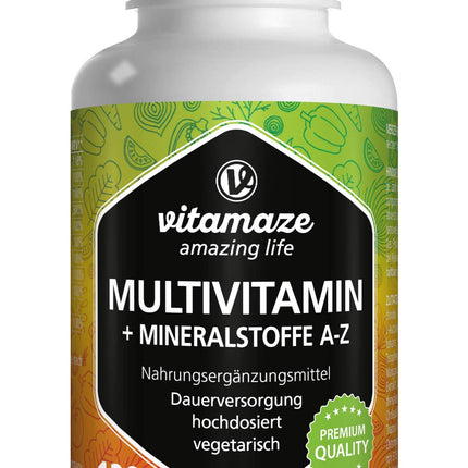 Multivitamīnu kapsulas ar augstu devu, 23 vērtīgi vitamīni AZ un minerālvielas, 120 veģetārās kapsulas 4 mēnešiem, optimāli apvienotas dzīvībai svarīgas vielas un mikroelementi
