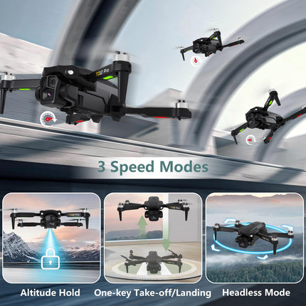 Toladrone drons ar kameru 1080P, drons ar bezkontaktu motoru, augstuma noturēšana, bezgalvas režīms, 2 kameras, salokāmi FPV droni, RC kvadrokopteris iesācējiem, TD12Pro