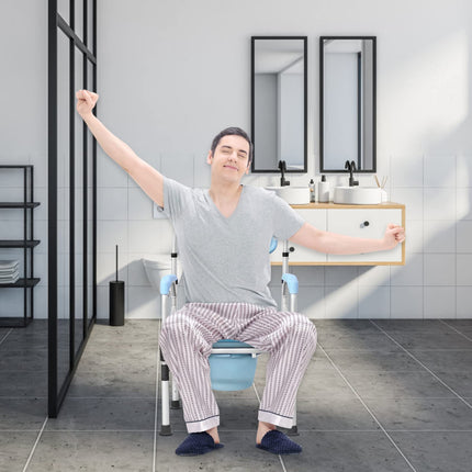 NAIZY augstumā regulējams tualetes krēsls ar tualetes spaini, neslīdošs dušas poda krēsls, vannošanās palīglīdzeklis, dušas krēsls ar roku balstu un atzveltni, senioriem un cilvēkiem ar invaliditāti u.c.