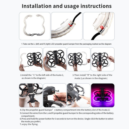 LICHIFIT propelleru aizsargs pret sadursmēm ar zibspuldzes LED gaismām DJI AVATA2 dronam propelleru aizsargs bufera gredzens brīdinājuma mirgojoša gaisma apgaismots TPU pārsegs ādai