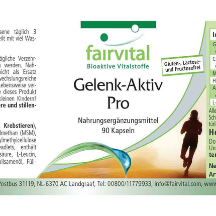 Fairvital | Joint Active Pro - 90 kapsulas - glikozamīns 1200 mg dienā ar hondrotīna sulfātu + MSM + hialuronskābi + astaksantīnu - AUGSTA DEVA