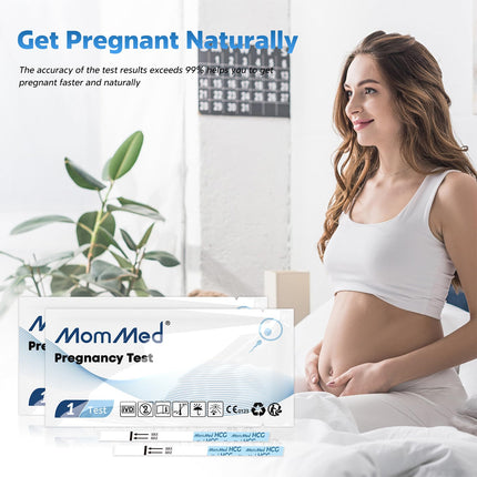 MOMMED grūtniecības tests (HCG55), 55 grūtniecības testa agrīnās pārbaudes strēmeles ar 55 urīna savākšanas krūzītēm bonusā; Grūtniecības testu precizitāte pārsniedz 99%