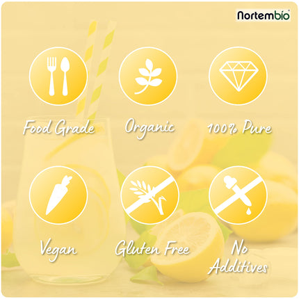 Nortembio citronskābes pulveris, organisks, 850 g. Pārtikas kvalitātes, 100% tīrs. Skābinātāji un konservanti ēdiena gatavošanai un cepšanai. E-grāmata ar iekļautām receptēm.