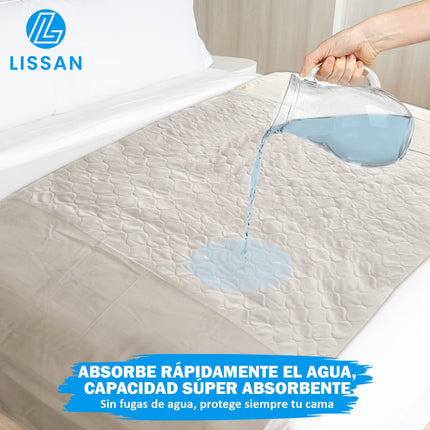 LISSAN - Pieaugušo apakšbiksītes, mazgājamas, absorbējošas, ūdensnecaurlaidīgas, 4 slāņi, zīdaiņu aizsardzība ar spārniņiem 90 x 85 cm, gultas ieliktņi nesaturēšanas gadījumā, gultas aizsargieliktņi ar spārniņiem