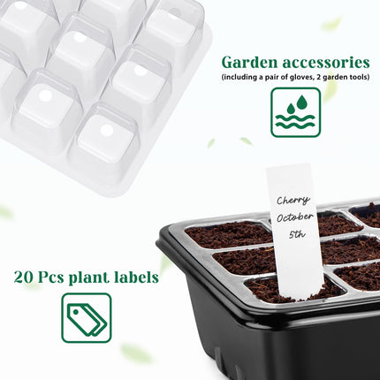 5 sēklu paplātes ar augšanas gaismu, sēklu sākuma paplātes, iekštelpu siltumnīcas audzēšanas kaste sēklu un stādu dīgšanai