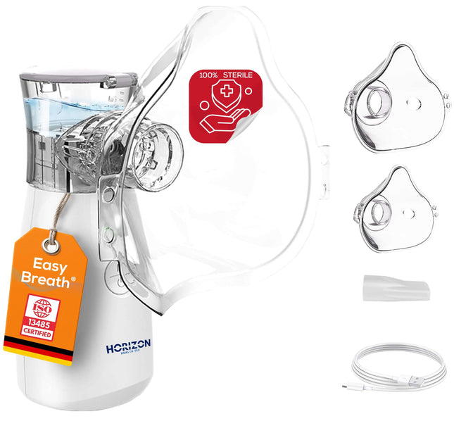Easy Breath® Pro – TÜV pārbaudītas sterilas maskas. Profesionāls, ļoti kluss inhalators bērniem un pieaugušajiem, pārnēsājams, uzlādējams, ar Smart Fill® baloniņu – optimālai ārstēšanai