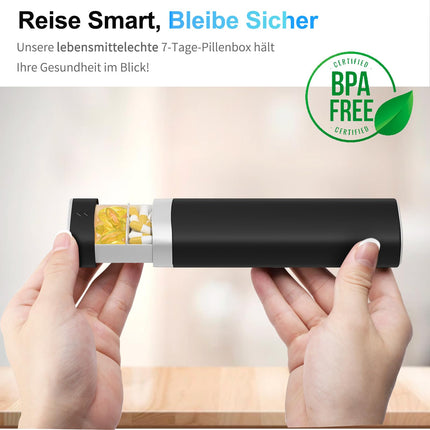 7 dienu tablešu kastīte, Betife BPA nesaturoša ikdienas tablešu kastīte, nedēļas ceļojumu zāļu kastīte, vitamīnu, medikamentu, tablešu kastīte, tablešu organizators lietošanai ceļā (melns)