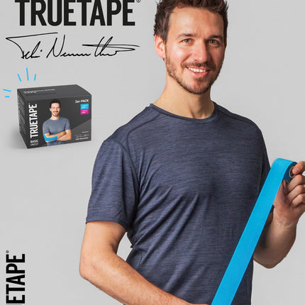 TRUETAPE® Kinesiotape – BASIC Negriezta Duo – 2 ruļļi (5 m x 5 cm) negriezti – Ūdensizturīga un elastīga kinezioloģiska lente – Fizioteips ar spēcīgu līmi ikdienas lietošanai un sportam – Zila un rozā