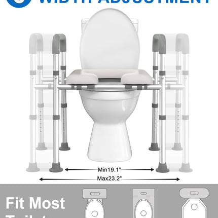 HOMLAND paaugstināts tualetes sēdeklis ar rokturiem, paaugstināts tualetes sēdeklis senioriem ar regulējamu augstumu un platumu, paaugstināts tualetes sēdeklis vecāka gadagājuma cilvēkiem, grūtniecēm, piemērots jebkurai tualetei