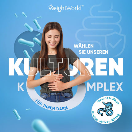 Kultūru komplekss ar 60 miljardiem CFU - 20 baktēriju celmiem un organisko inulīnu - 120 vegāniskas kapsulas - Baktēriju kultūras ar Bifidobacterium, Lactobacillus Gasseri un Reuteri - 2 mēnešu krājums WeightWorld
