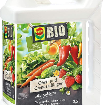 COMPO BIO augļu un dārzeņu mēslojums - organiskais šķidrais mēslojums augļiem un dārzeņiem - kālija mēslojums - 2,5 litri