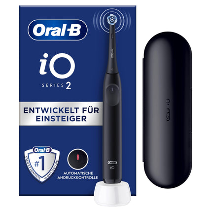 Oral-B iO Series 2 elektriskā zobu birste, 1 birstes galviņa, 3 tīrīšanas režīmi, magnētiskā tehnoloģija, ceļojumu maciņš, Braun dizains, naktsmelna