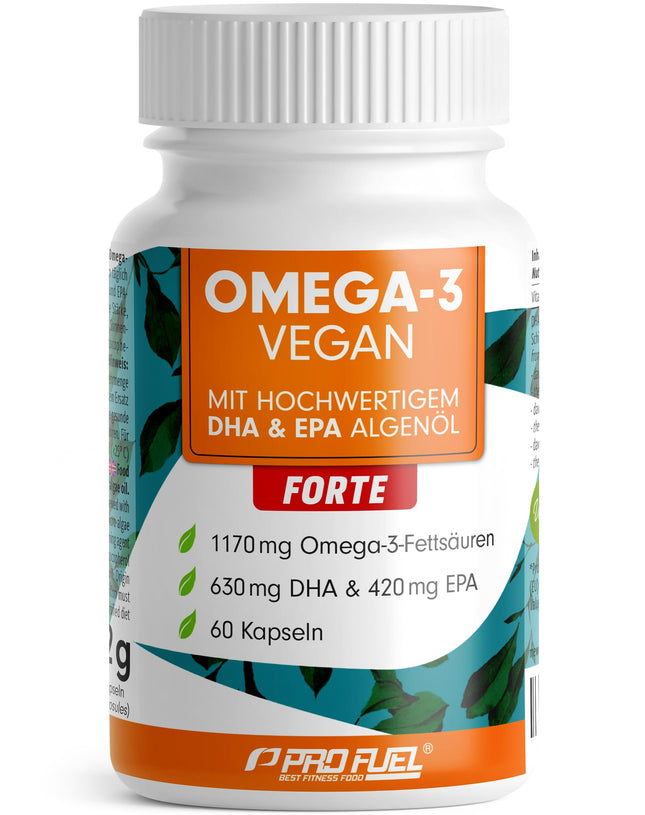 Omega-3 vegan FORTE - 60 kapsulas - 2000 mg aļģu eļļas dienā - augsta deva ar 630 mg DHA + 420 mg EPA - vegānas Omega-3 aļģu eļļas kapsulas - DHA:EPA attiecība 3:2 - laboratoriski pārbaudīts ar analīzes sertifikātu