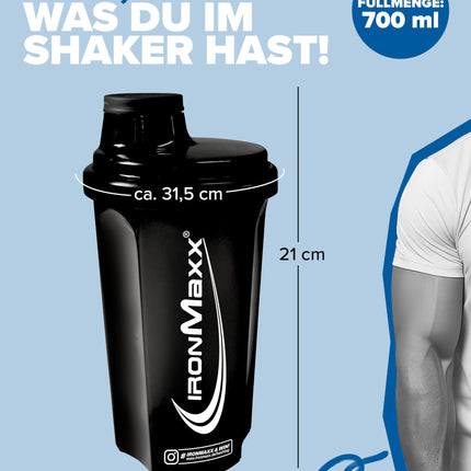 IronMaxx proteīna kratītājs - naktsmelns 700ml | Olbaltumvielu kratītājs ar skrūvējamu vāciņu, sietu un mērīšanas skalu | Neizplūstošs, mazgājams trauku mazgājamā mašīnā un bez plastifikatoriem BPA un DEHP