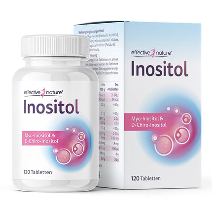 Effective Nature inozitola tabletes – mio- un D-hiro-inozitols optimālā attiecībā – ar 400 µg folskābes dienā – vegānas un bez piedevām – 120 tabletes