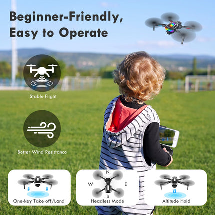 Gerbala Wi-Fi FPV bezkontaktu drons iesācējiem, salokāms drons ar 1080P HD kameru un 2 baterijām, gravitācijas sensoru, pacelšanos/nosēšanos ar vienu pogu, 3D apvēršanu, sekojiet man, žestu fotografēšanu, divām kamerām