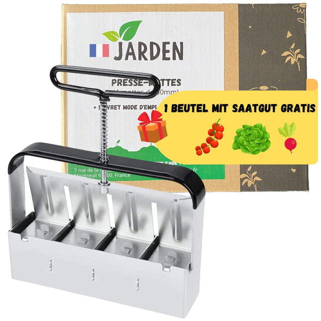 Jarden® manuālā augsnes bumbu prese – 4 kvadrātveida augsnes bumbiņas (5x5 cm) – Izturīga nerūsējošā tērauda augsnes podu prese – Ideāli piemērota stādiem un sēklām