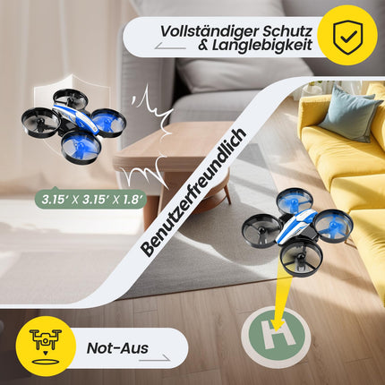 Holy Stone HS210 mini drons bērniem, RC kvadrokoptera nano drons ar 3 baterijām, 21 min. Ilgs lidojuma laiks, automātiska augstuma noturēšana, 360° rotācija, bezgalvas režīms, iedarbināšana ar vienu taustiņu, dāvana iesācējiem telpās, zila, C0