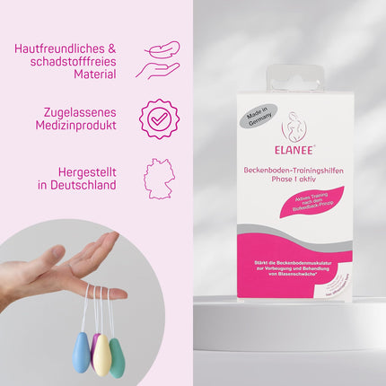 ELANEE iegurņa pamatnes muskuļu treniņu palīglīdzekļi I fāzei, aktīvi iegurņa pamatnes muskuļu stiprināšanai urīnpūšļa vājuma gadījumā, 4 konusu komplekts (701-00)